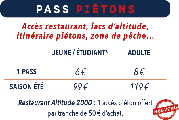 tarif montée pietons telecabine cote 2000